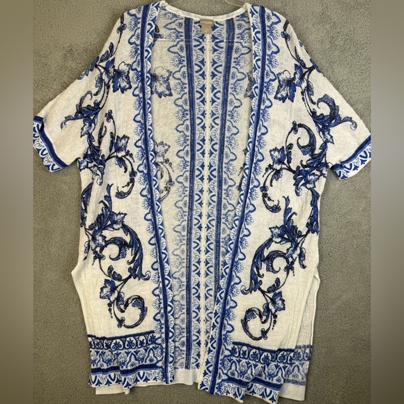 Chico's Tops - Chicos bohemian open front cardigan/ cover up blue and white size M preowned